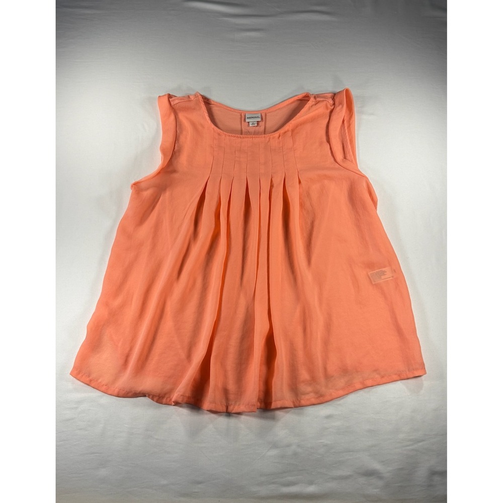 Merona Womens XL Peach Coral Pleated Mixed Media Sleeveless Blouse Top RN17730